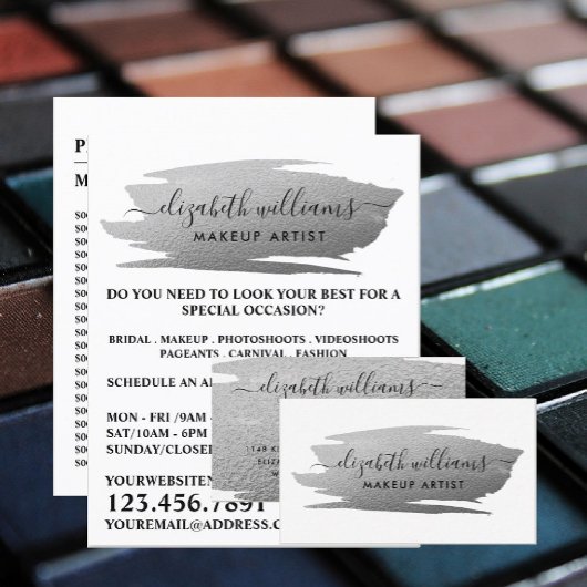 Script Silver Foil Brushstroke Makeup Artist Flyer