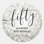 Script Silver Glitter Lights 50ste verjaardag Ronde Sticker (Voorkant)