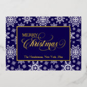 Script sneeuwvlokblauw folie feestdagenkaart (Voorkant)