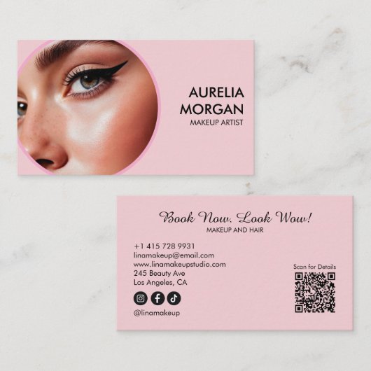 Script Sociaal Icoon QR Code Foto Make-up Artiest Visitekaartje (Voorkant / Achterkant)