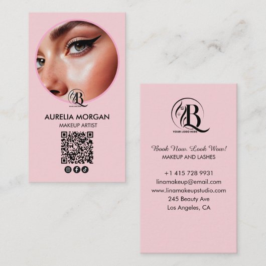 Script Sociaal Icoon QR Code Foto Make-up Artiest Visitekaartje (Voorkant / Achterkant)