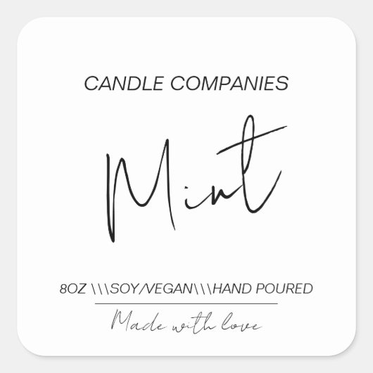 Script Soy Vegan Candle Maker Business Vierkante Sticker (Voorkant)