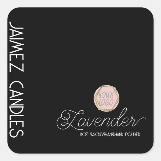 Script Soy Vegan Kaarsenmaker Zwart Logo Vierkante Sticker (Voorkant)
