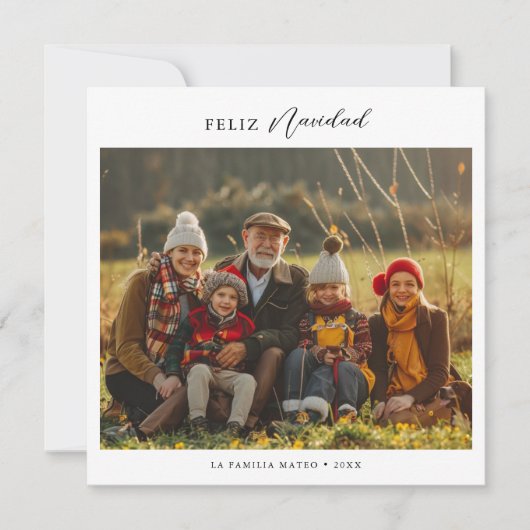 Script Spaanse Feliz Navidad Foto Kerstmis Feestdagenkaart (Voorkant)
