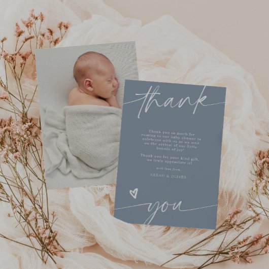 Script Stof Blauw Baby Shower Bedankkaart Kaart