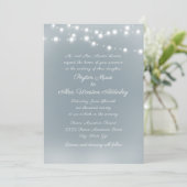 Script Stof Blauw Witte Slingerlampjes Bruiloft Kaart (Staand voorkant)