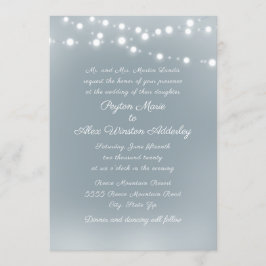Script Stof Blauw Witte Slingerlampjes Bruiloft Kaart