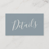 Script Stof Blauw Zeeglas Trouwdetails Informatiekaartje (Voorkant)