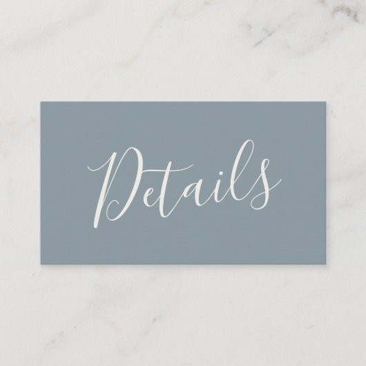 Script Stof Blauw Zeeglas Trouwdetails Informatiekaartje (Voorkant)
