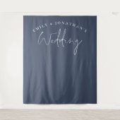 Script Stof Navy Blauwe Trouwfoto Achtergrond Wandkleed (Voorkant)
