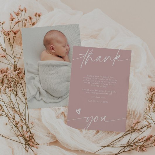 Script Stof Roze Baby Shower Bedankkaart Kaart
