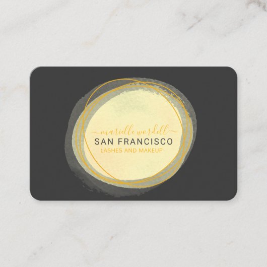 Script Sun Gold Waterverf Cirkel zwart Visitekaartje (Voorkant)