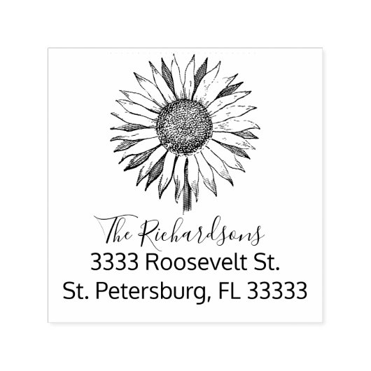Script Sunflower gepersonaliseerd retouradres Zelfinktende Stempel (Design)