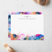Script Swash Monogram Couple Rainbow Alcohol Ink Notitiekaartje (Voorkant / Achterkant in situ)