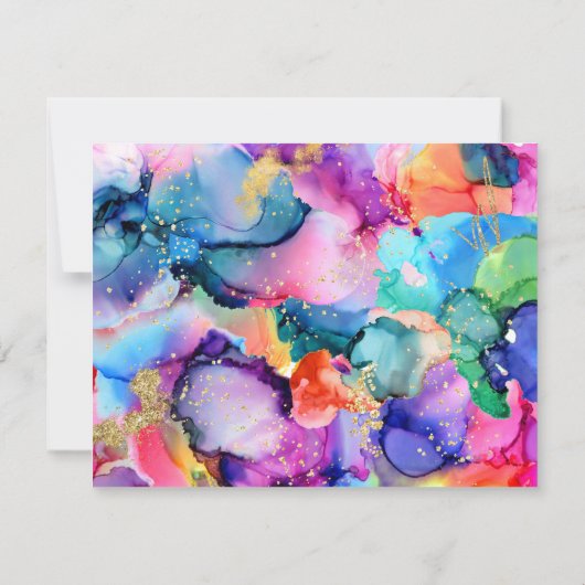 Script Swash Monogram Couple Rainbow Alcohol Ink Notitiekaartje (Achterkant)