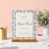 Script Sweet Pea Floral Cream en Blue Wedding Acryl Bord (Huwelijk)