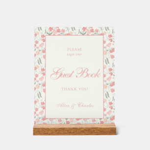 Script Sweet Pea Floral Cream en Pink Wedding Acryl Bord