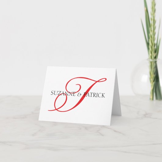 Script T Monogram Notecard (rood/zwart) Bedankkaart (Voorkant)