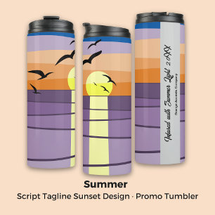 Script Tagline Sunset Design · Aangepaste promo Thermosbeker
