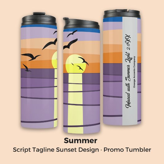 Script Tagline Sunset Design · Aangepaste promo Thermosbeker
