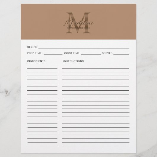 Script Taupe Metallic Gold Monogram Recipe (Voorkant)