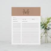 Script Taupe Metallic Gold Monogram Recipe (Staand voorkant)