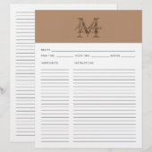 Script Taupe Metallic Gold Monogram Recipe (Voorkant / Achterkant)