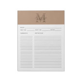 Script Taupe Metallic Gold Monogram Recipe Notitieblok (Linkerzijde)