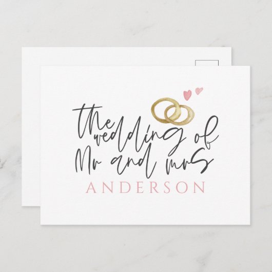 Script tekst en trouwringen aankondigingskaart (Voorkant / Achterkant)