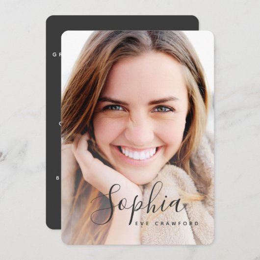 Script tekst foto afstudeer uitnodiging (Voorkant / Achterkant)