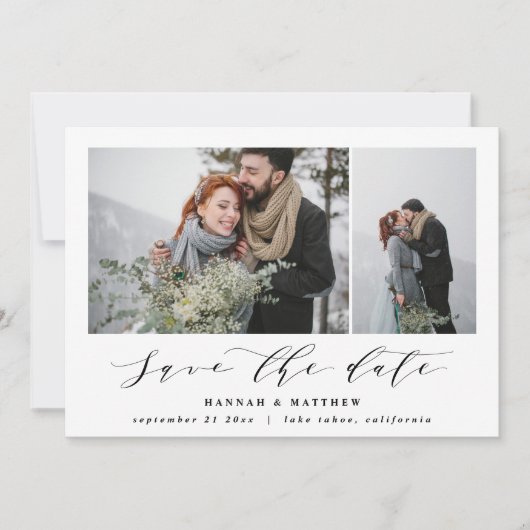Script tekst foto elegante moderne bruiloft save the date (Voorkant)