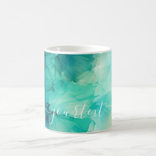 Script Tekst Sjabloon Blauwgroen Groene Waterverf Koffiemok (Center)
