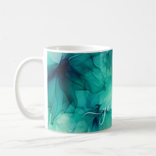 Script Tekst Sjabloon Blauwgroen Groene Waterverf Koffiemok (Links)