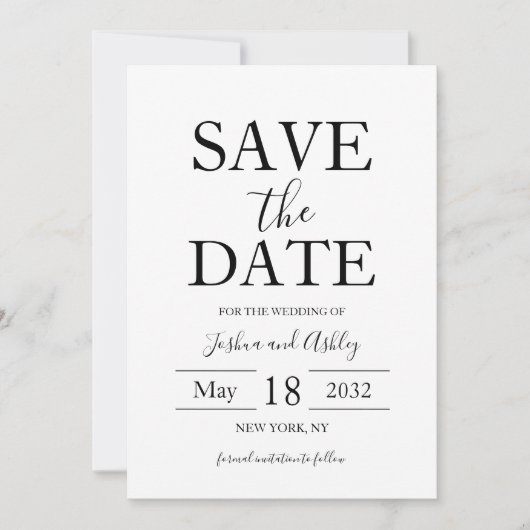 Script Tekst Zwart-wit Elegante bruiloft Save The Date (Voorkant)