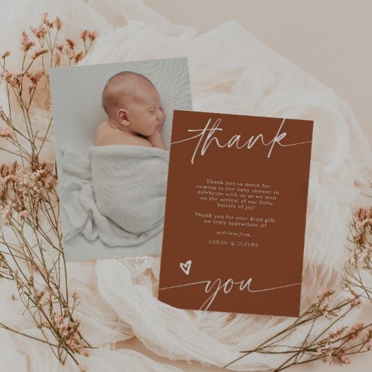 Script Terracotta Baby Shower Bedankkaart Kaart