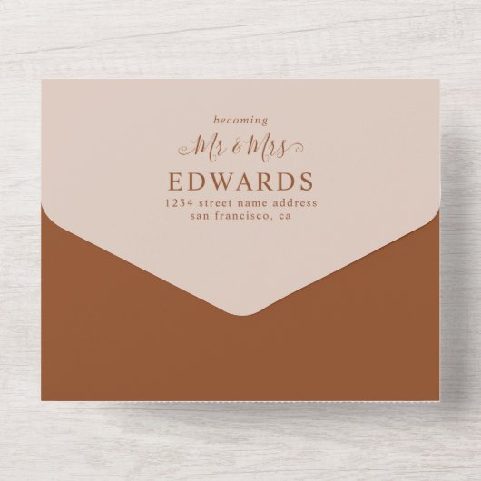 Script Terracotta Boheemse Bruiloft RSVP QR Code All In One Uitnodiging (Achterkant)