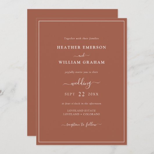 Script Terracotta Wedding Invitation Kaart (Voorkant / Achterkant)
