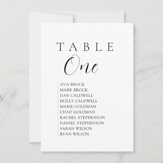 Script Text Table Number Seating Chart Kaart (Voorkant)