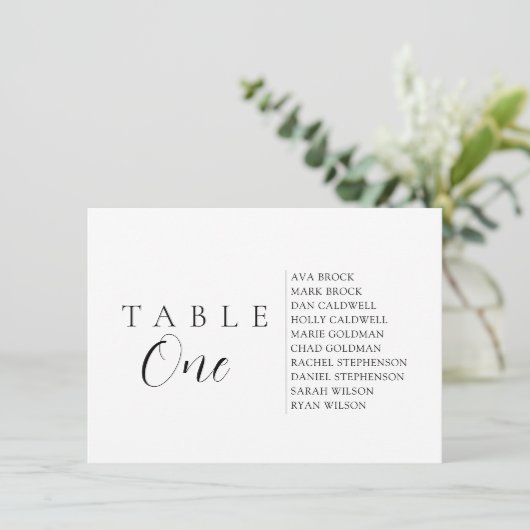 Script Text Table Number Seating Chart Kaart (Staand voorkant)