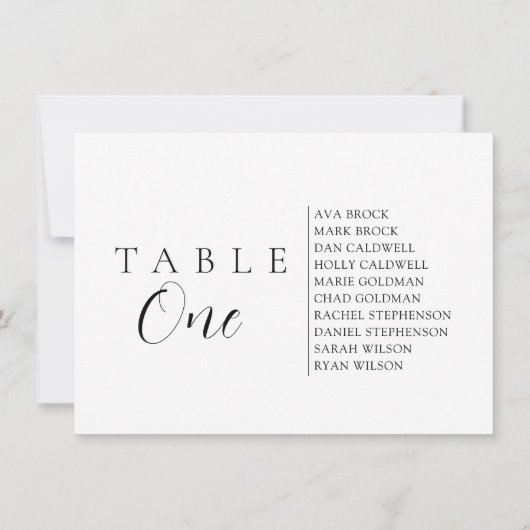 Script Text Table Number Seating Chart Kaart (Achterkant)