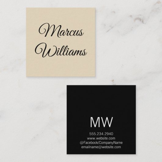 Script Text Tan Vierkante Visitekaartje (Voorkant / Achterkant)