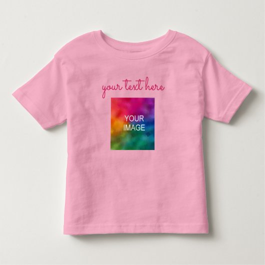 Script Text Upload foto Creëer Uw eigen roze Baby Kinder Shirts (Voorkant)