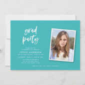 Script Turquoise en Blauwe Foto Afstudeerfeest Kaart (Voorkant)