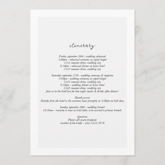 Script Typografie Huwelijksprogramma Route Programmakaart (Achterkant)