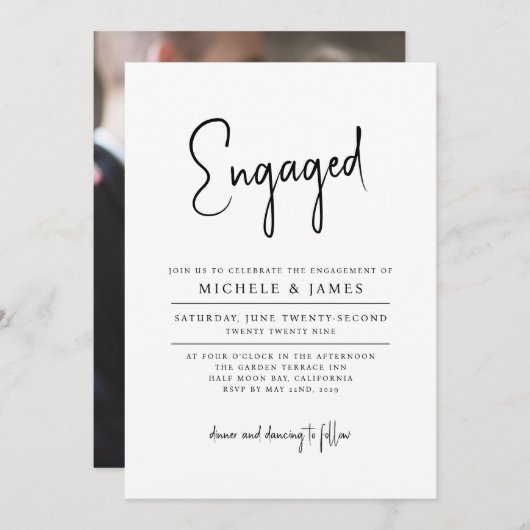 Script Typografie Minimal Wedding Verloving Kaart (Voorkant / Achterkant)