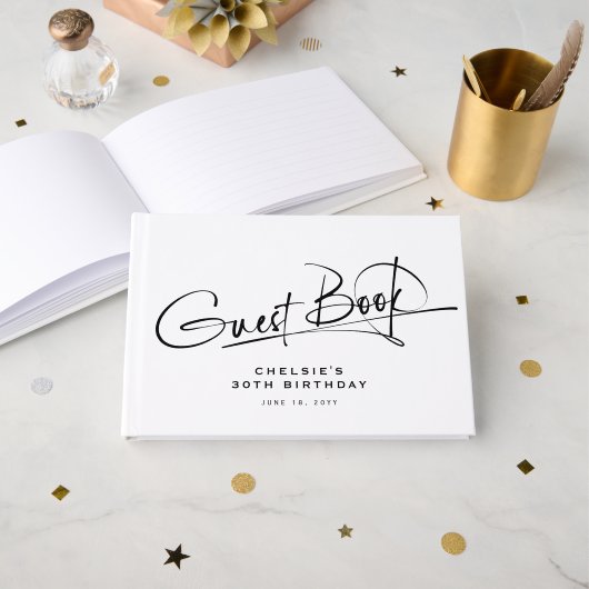 Script Typografie Minimalistisch Mijlpaal Verjaard Gastenboek (Voorkant open)