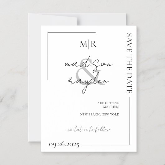 Script Typografie Monogram Bruiloft De datum opsla Magnetische Uitnodiging (Voorkant)