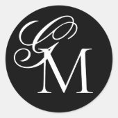Script & Typografie Monogram Zwart Wit Trouwen Ronde Sticker (Voorkant)