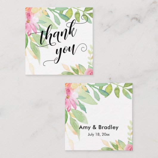  Script Typografie Roze Bloemen Bruiloft Favor Informatiekaartje (Voorkant / Achterkant)