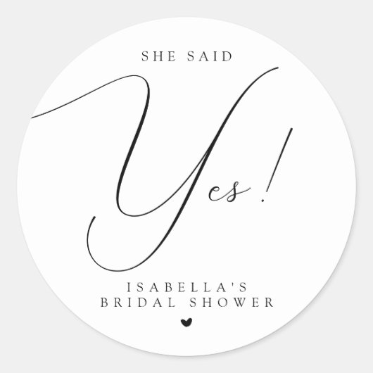 Script Typografie Ze Zei Ja Bruidsfeest Ronde Sticker (Voorkant)